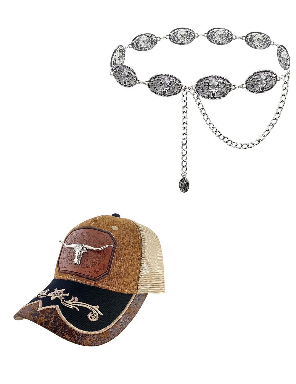 6812 Western Chain Belt and Cowboy Trucker Hat for Country Concert Outfit
